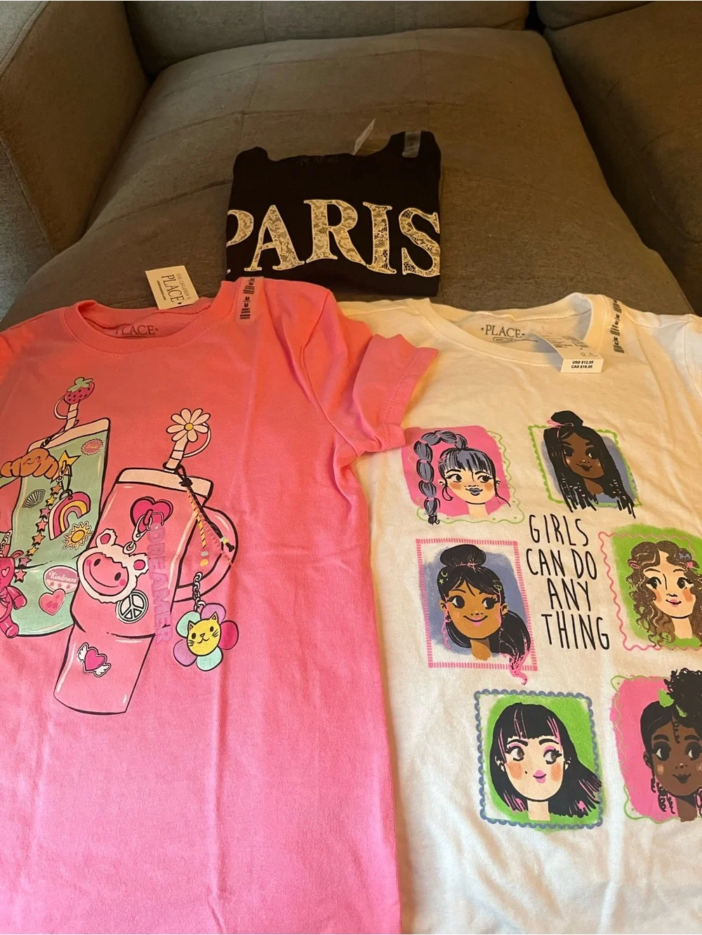 The Children's Place Pink & White Short Sleeve Graphic Tees - Girls